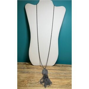 Kendra Scott Rayne Pendant Long Necklace Womens Gunmetal Slate Smoky Tassel Boho